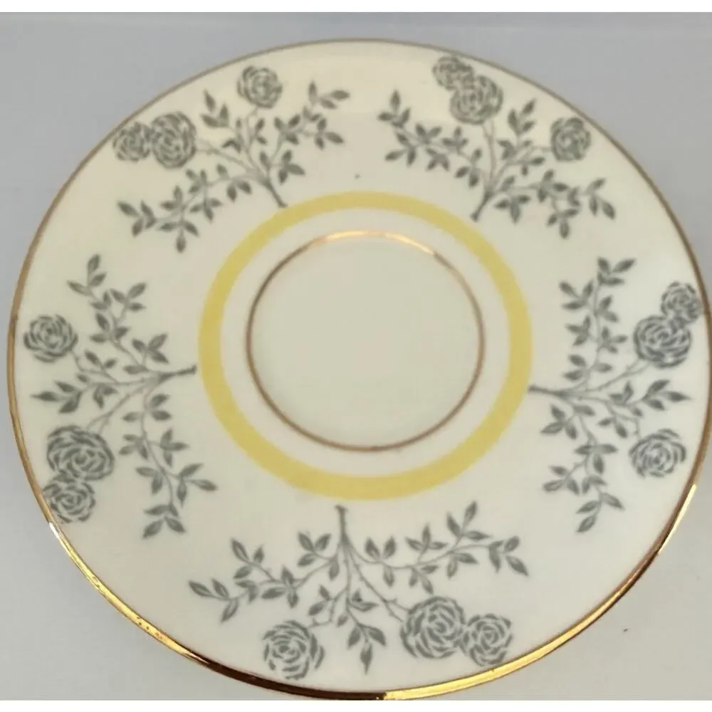 Vintage Repose Queen’s Staffordshire Teacup Saucer made in England Yellow Gray